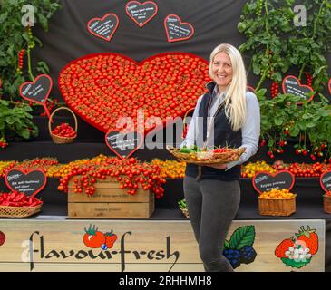 Southport, Merseyside. Wetter In Großbritannien 17. August 2023. Sonniger Start in den Tag mit Ashleigh Boston. Die Goldmedaillengewinner schmecken das preisgekrönte Display frisch. Credit; MediaWorldImages/AlamyLiveNews Stockfoto