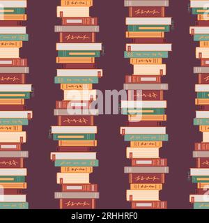 Stapel von Büchern, Bibliothek, nahtloses Muster im Cartoon-Stil. Konzept für Leseliebhaber. Für Tapeten, Bedrucken von Stoff, Verpackung, Hintergrund. Stock Vektor