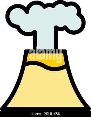 Konturvektor des Symbols Vulkanexplosion. Lavafeuer. Quer über die Insel, flach Stock Vektor