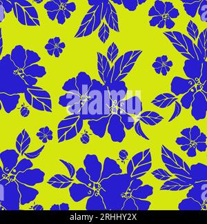 Nahtlose handgezeichnete Blumen mit Blättern. Wiederholungsmuster auf grünem Hintergrund. Stockfoto