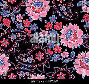 Wunderschönes handgezeichnetes Blumenmuster mit Paisley Ready for Fabric Prints. Stockfoto