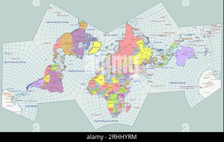 Politische Weltkarte Cahill Concialdi Kartenprojektion Stock Vektor