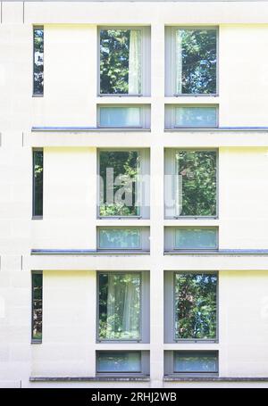 Eine Sammlung von Fenstern auf dem neuen Gebäude neben dem Foundress Court am Pembroke College, gegründet im 14. Jahrhundert, University of Cambridge, England. Stockfoto