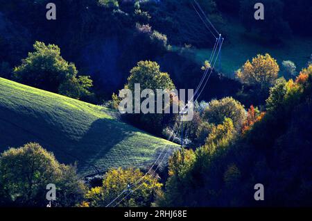 boschi e campi in autunno nel Montefeltro Stockfoto