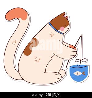 Niedlicher und lustiger Katzen-Doodle-Vektor-Aufkleber Stock Vektor