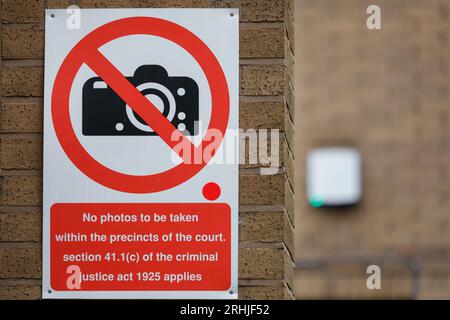 Beachten Sie, dass Fotogaphie auf dem Gerichtsgelände des Southwark Crown Court in London, England, nicht erlaubt ist Stockfoto