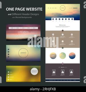 Eine Seite Website-Templates und andere Kopfzeile Designs mit unscharfen Hintergrund Stock Vektor
