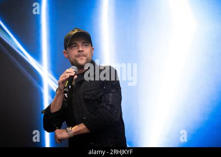 Trondheim, Norwegen. August 2023. Die britische Boyband A1 spielt ein Live-Konzert während der We Love the 90s und 2000s Show in Trondheim. (Foto: Gonzales Photo - Tor Atle Kleven). Stockfoto