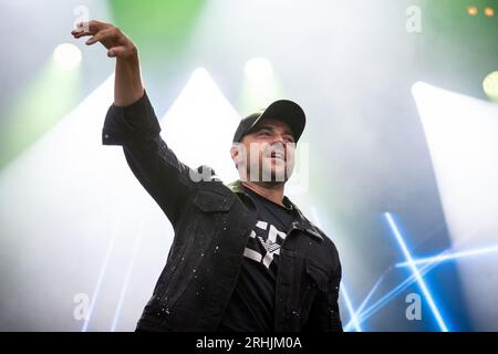 Trondheim, Norwegen. August 2023. Die britische Boyband A1 spielt ein Live-Konzert während der We Love the 90s und 2000s Show in Trondheim. (Foto: Gonzales Photo - Tor Atle Kleven). Stockfoto