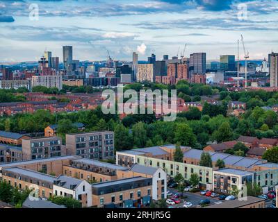 Luftaufnahme der Skyline von Manchester von den Salford Quays Stockfoto