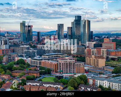 Luftaufnahme der Skyline von Manchester von den Salford Quays Stockfoto