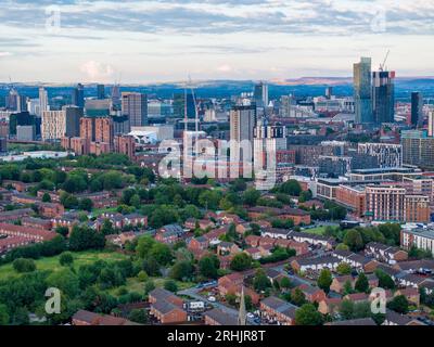 Luftaufnahme der Skyline von Manchester von den Salford Quays Stockfoto