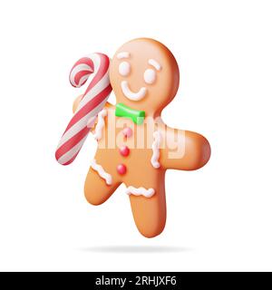 3D-Lebkuchenmann mit Candycane Cookie Stock Vektor