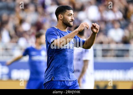 Szczecin, Polen. Aug. 2023. Gents Tarik Tissoudali sieht während eines Fußballspiels zwischen dem polnischen Pogon Szczecin und der belgischen KAA Gent am Donnerstag, den 17. August 2023, in Szczecin, dem zweiten Leg der dritten Qualifikationsrunde für den UEFA Europa Conference League-Wettbewerb, deprimiert aus. BELGA PHOTO TOM GOYVAERTS Credit: Belga News Agency/Alamy Live News Stockfoto