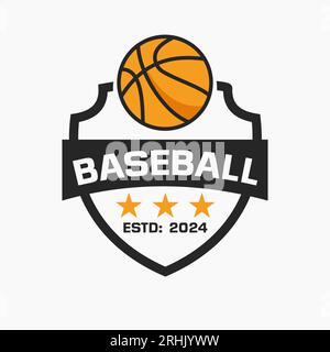 Basket Ball Logo-Konzept mit Schild und Basketballsymbol Stock Vektor