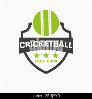 Cricket-Logo-Konzept mit Schild und Crickettball-Symbol Stock Vektor