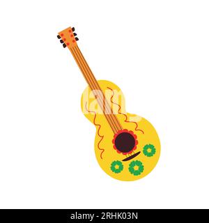 Flache mexikanische Gitarre mit floralem Muster aus mexiko Stock Vektor