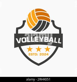 Volley Ball Logo-Konzept mit Schild und Volleyball-Symbol Stock Vektor