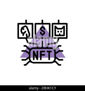 Symbol für Farblinien für fungible Finanzen. Blockchain-Technologie in der digitalen Krypto-Kunst. Piktogramm für Webseite. Stock Vektor