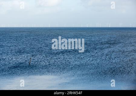 Lelystad, Niederlande. Januar 2023. Windturbinen sind vom 27 Kilometer langen Staudamm Houtribdijk aus zu sehen, der die Städte Lelystad und Enkhuizen in den Niederlanden verbindet. Entlang des Staudamms, zwischen dem malerischen Markermeer und dem IJsselmeer verläuft die N307-Route. Quelle: SOPA Images Limited/Alamy Live News Stockfoto