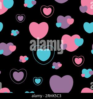 Nahtloses Muster mit Herznoten. Rosa, blaue und fliederfarbene Herzen. Von Hand gezeichnete Herzstruktur. Stock Vektor