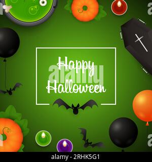 Happy Halloween Schriftzug mit Ballons und Trank Stock Vektor