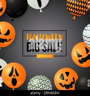Halloween Big Sale Schriftzug mit Geisterballons Stock Vektor