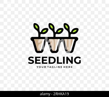 Sämling in Kassettentöpfen, Pflanzen, Landwirtschaft und Gartenarbeit, farbiges grafisches Design. Anbau von Setzlingen, Landwirtschaft, Gewächshaus, Anbau Stock Vektor