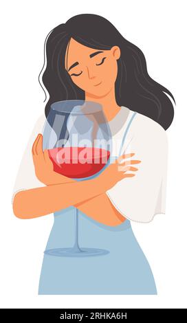 Frau mit sucht umarmt Weinglas Stock Vektor