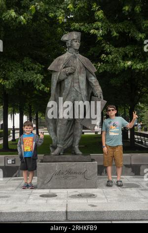 Statue von John Hancock in Hancock Adams Common in Quincy MA Stockfoto