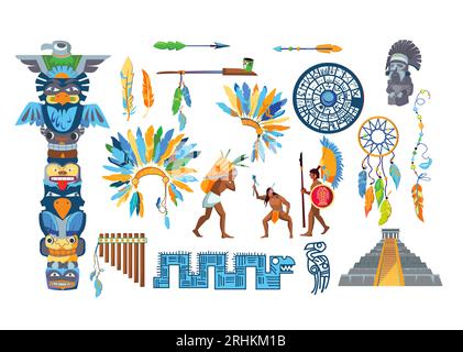 Maya Civilization Artikelset Stock Vektor