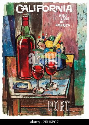 Kalifornien – Port – Wine Land of America (Weinbeirat, 1960er Jahre). Reiseplakat Stockfoto