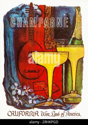 Champagner - Wine Land of America (Wine Advisory Board, 1960er Jahre). Reiseplakat Stockfoto