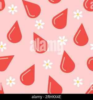 Nahtloses Menstruationsmuster mit Bluttropfen und Blumen--Vektorillustration Stock Vektor