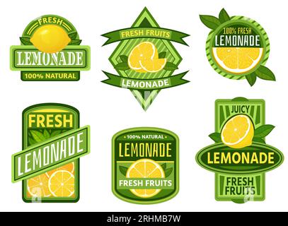 Limonade-Abzeichen. Emblem für Zitronengetränke, frisches Obst Zitronen Saft Vintage-Limonaden-Embleme. Getränke Bars Aufkleber, Detox Limonade oder Obst frisch Ju Stock Vektor