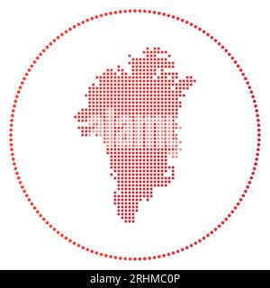 Digitales Grönland-Badge. Gepunktete Karte von Grönland im Kreis. Techniksymbol des Landes mit gradizierten Punkten. Attraktive Vektorillustration. Stock Vektor