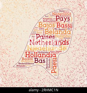 Niederlande Form mit Ländernamen Word Cloud in mehreren Sprachen. Niederlande Grenzkarte auf ordentlichen Dreiecken verstreut. Stock Vektor