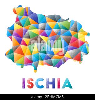 Ischia - farbenfrohe, niedrige Poly-Insel. Mehrfarbige geometrische Dreiecke. Modernes, trendiges Design. Vektorillustration. Stock Vektor