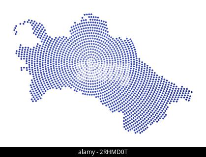 Turkmenistan gepunktete Karte. Digitale Stilform Turkmenistans. Techniksymbol des Landes mit gradizierten Punkten. Fesselnde Vektorillustration. Stock Vektor