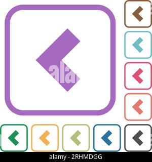 Pfeil mit einem Winkel von 90 Grad nach links durchgehende einfache Symbole in Farbe, abgerundete quadratische Rahmen auf weißem Hintergrund Stock Vektor