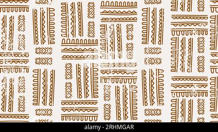 Nahtlose afrikanische Doodle Streifen Zeichnungsmuster, Vektor Hand gezeichnet braun auf weißem Hintergrund, Textur alte Ornament Dekoration. Stock Vektor