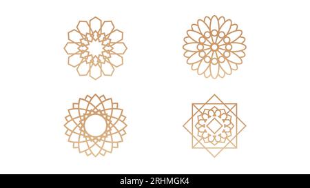 Vier islamische Formornamente isoliert auf weißem Hintergrund. Stock Vektor