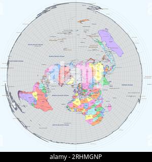 Politische Weltkarte Azimuthal äquidistante Projektion Stock Vektor