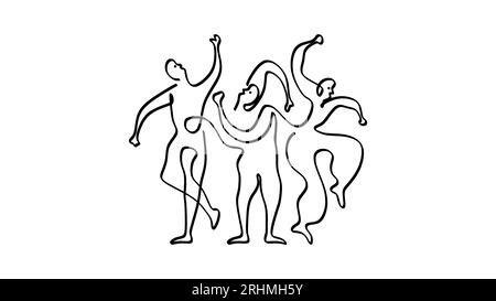 Drei picasso-Tänzerinnen im Stil einer Linie, die durchgehend von Hand gezeichnet wird, minimalistische Konturen in Schwarz und weiß, farblos. Einfache Vektorillustration für Stock Vektor