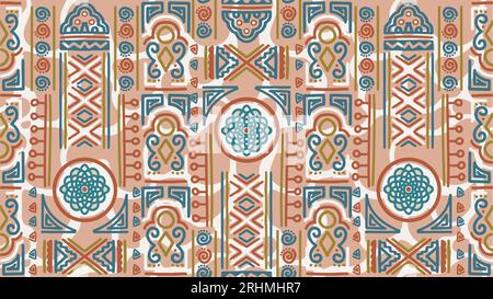 Abstrakte geometrische Formen afrikanischer Stämme, antike traditionelle Symbole und kunstvolle Zeichen mit dekorativen Batikmotiven, handgezeichnet Stock Vektor