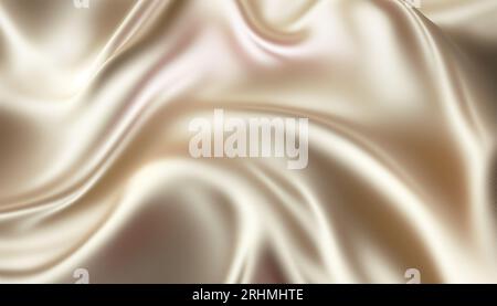 Glatter, eleganter Hintergrund aus beigefarbenem Seidenstoff. Textil. Stockfoto