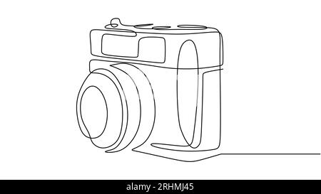 Alte Kamerazeichnung mit einer Linie. Vektor bearbeitbare Kontur, handgezeichnete durchgehende Skizze minimalistisch und einfach desgin. Stock Vektor