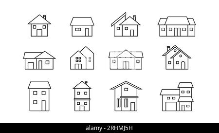 Modernes Thin Line House Icon – Vektor-Illustration von Gebäude- und Wohndesign Stock Vektor