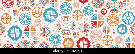 Afrikanischer Mustervektor, Hand gezeichneter nahtloser Hintergrund Mandala Blume, Kreis geometrisches buntes Kunstdesign für Mode-Textildruck. Stock Vektor