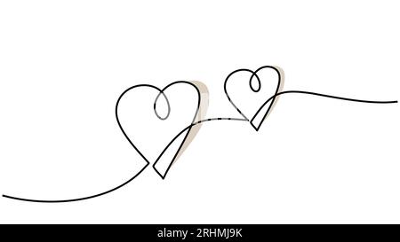 Zwei durchgehende, einzeilige Herzzeichnung. Das Paar liebt einfache handgezeichnete Skizzenkonturen. Stock Vektor